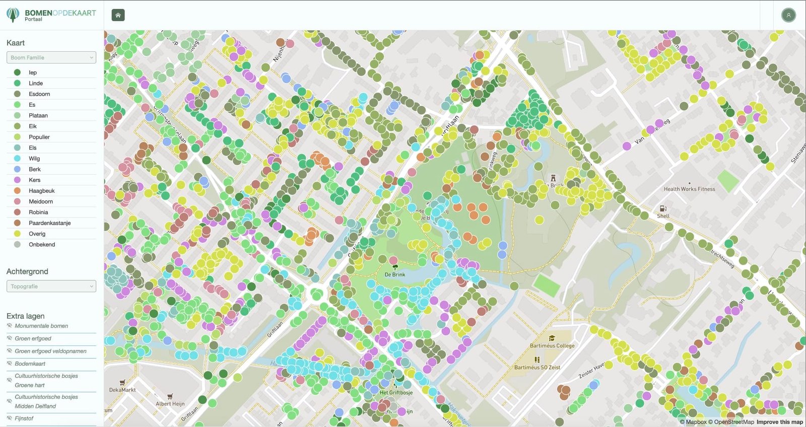 overzicht alle bomen op de kaart