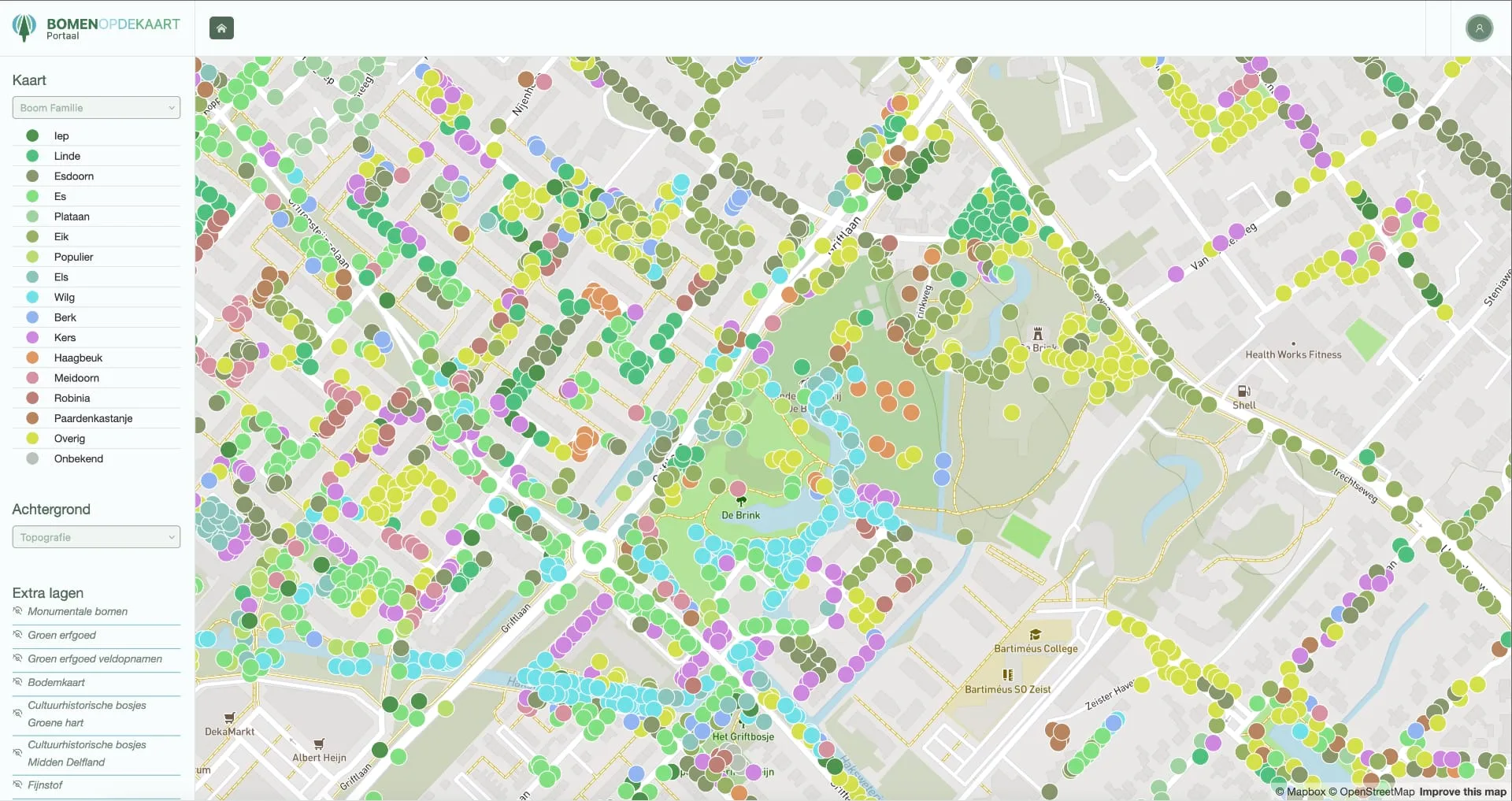 overzicht alle bomen op de kaart